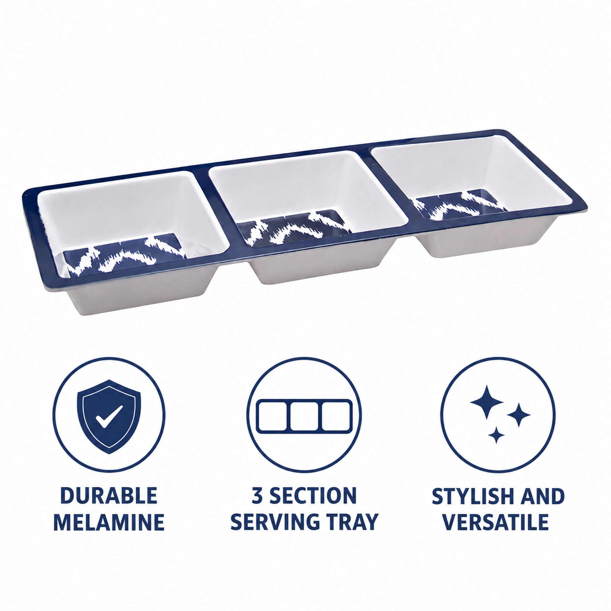 MELAMINE 3-SECTION TRAY NAVY WILD, 343X120MM
