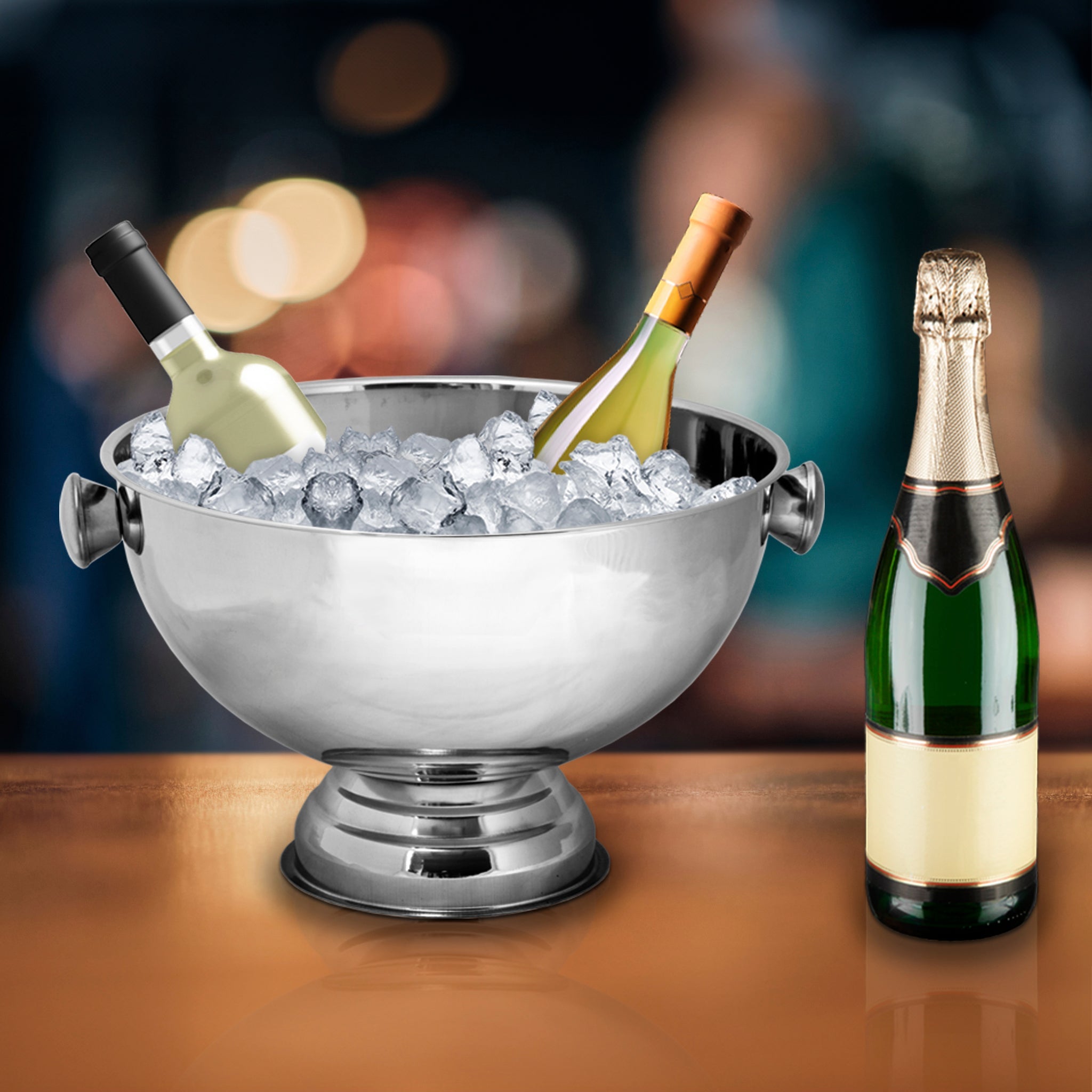 BAR BUTLER FOOTED CHAMPAGNE/ICE BOWL WITH SILVER KNOBS ST STEEL, 10L