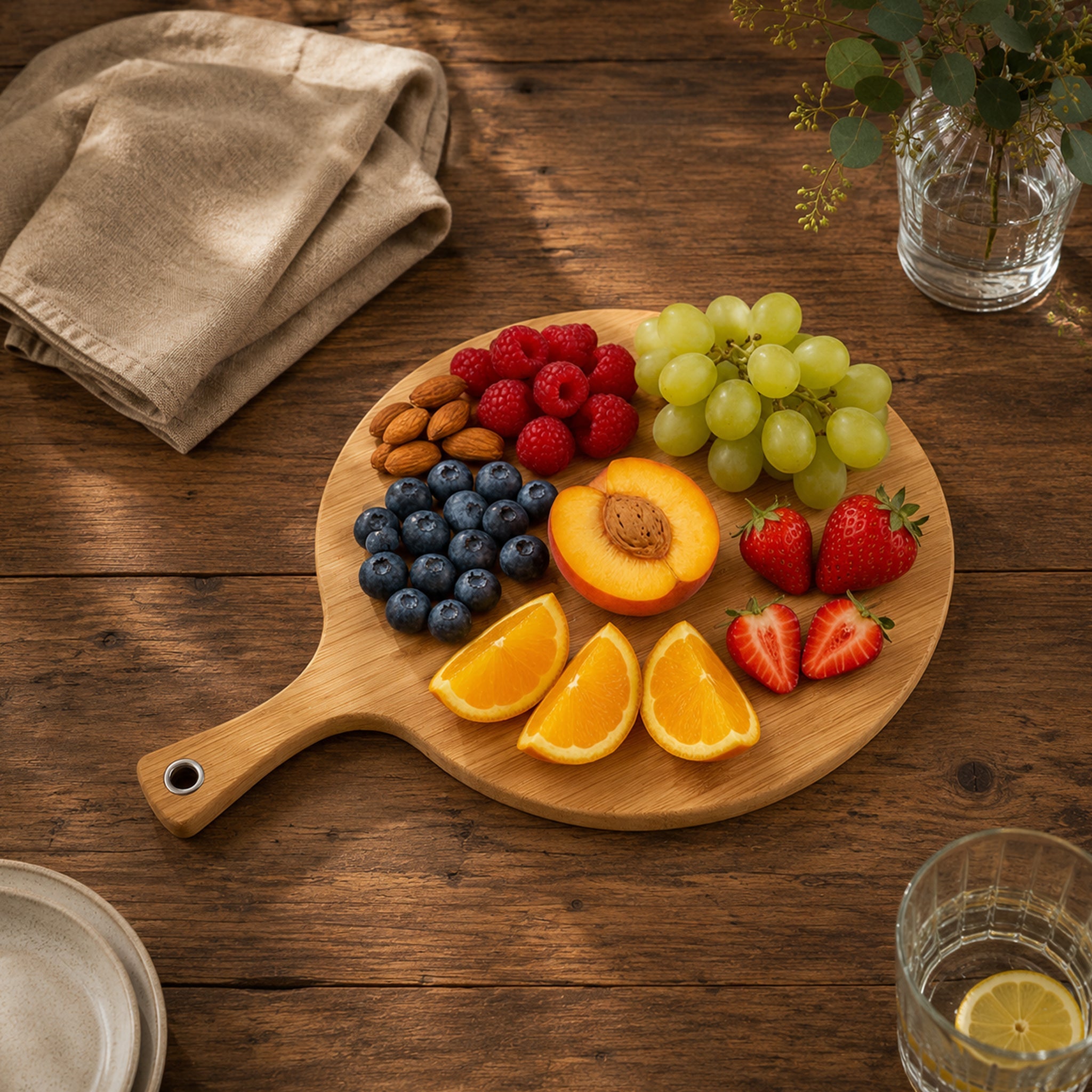 REGENT BAMBOO ROUND PADDLE SERVING BOARD WITH RING, 430X275MM DIA