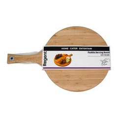 REGENT BAMBOO ROUND PADDLE SERVING BOARD WITH RING, 430X275MM DIA