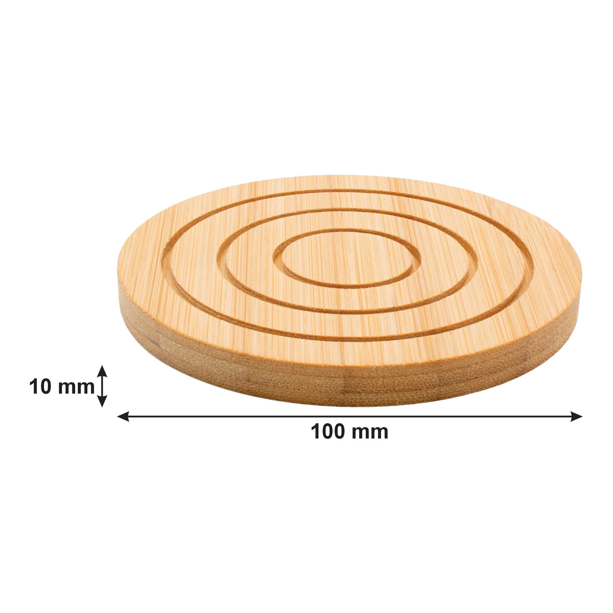 REGENT BAMBOO ROUND COASTERS IN A HOLDER 7 PIECE SET, 100MM DIA