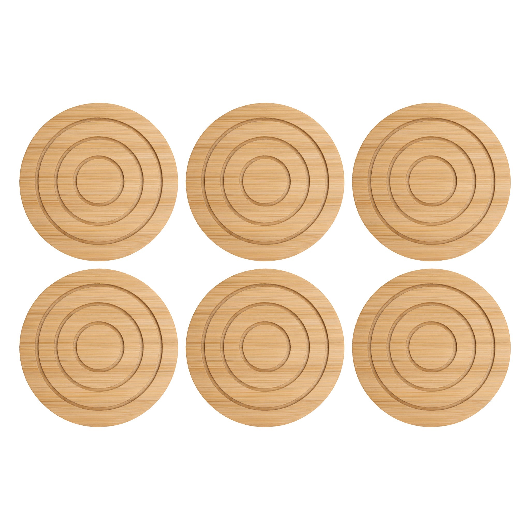 REGENT BAMBOO ROUND COASTERS IN A HOLDER 7 PIECE SET, 100MM DIA