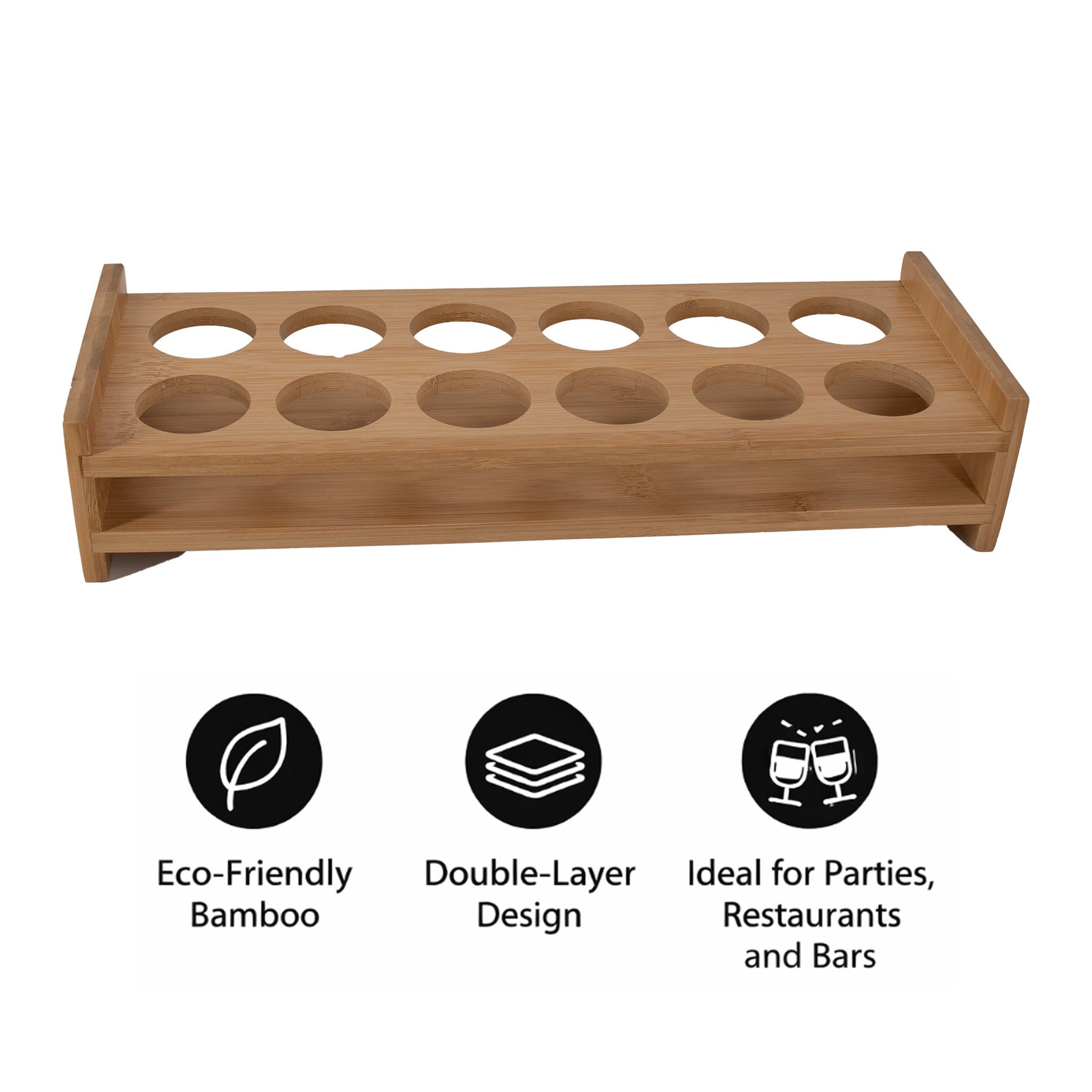 BAR BUTLER BAMBOO 12 HOLE SHOT GLASS SERVING STAND