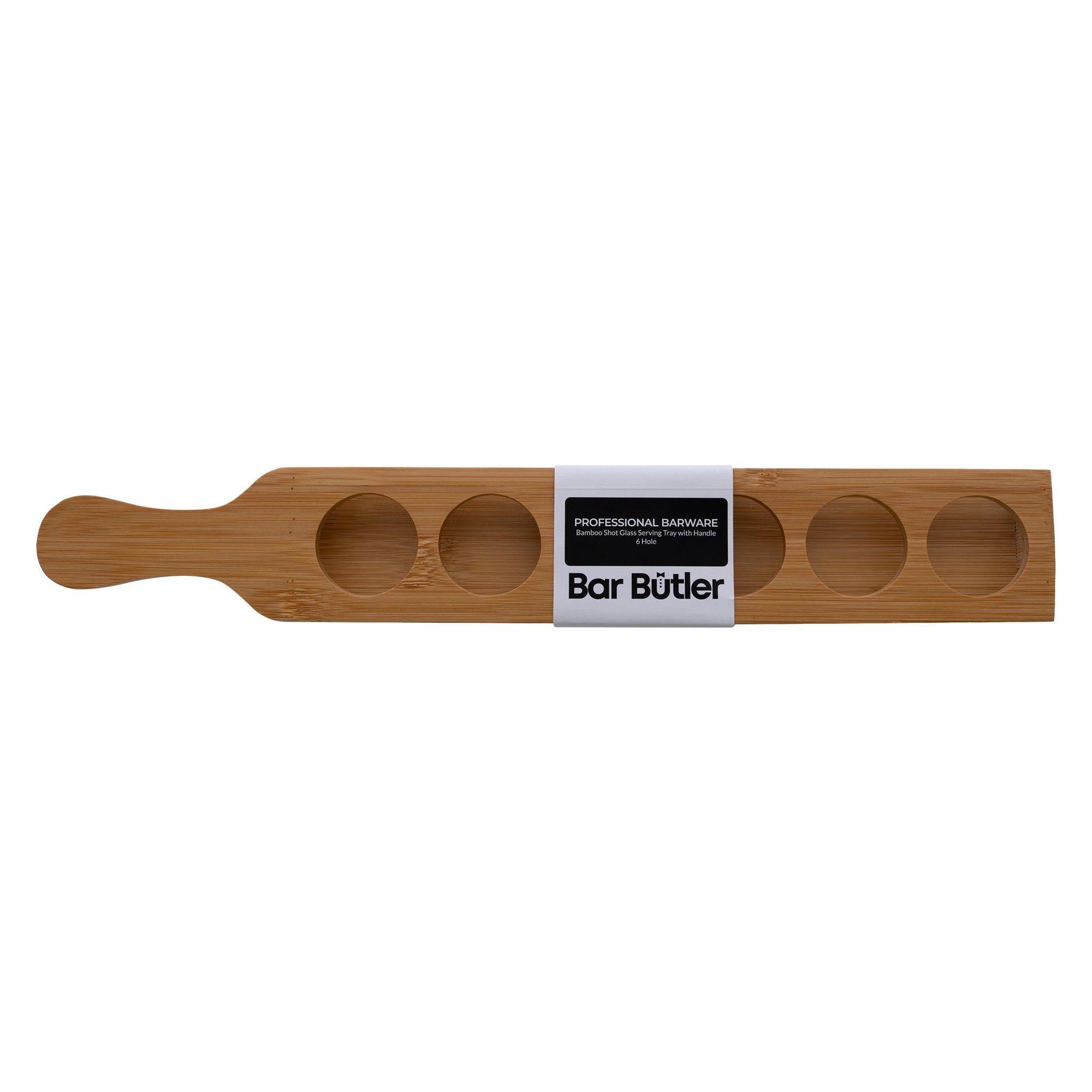 BAR BUTLER BAMBOO 6 HOLE SHOT GLASS SERVING TRAY WITH HANDLE