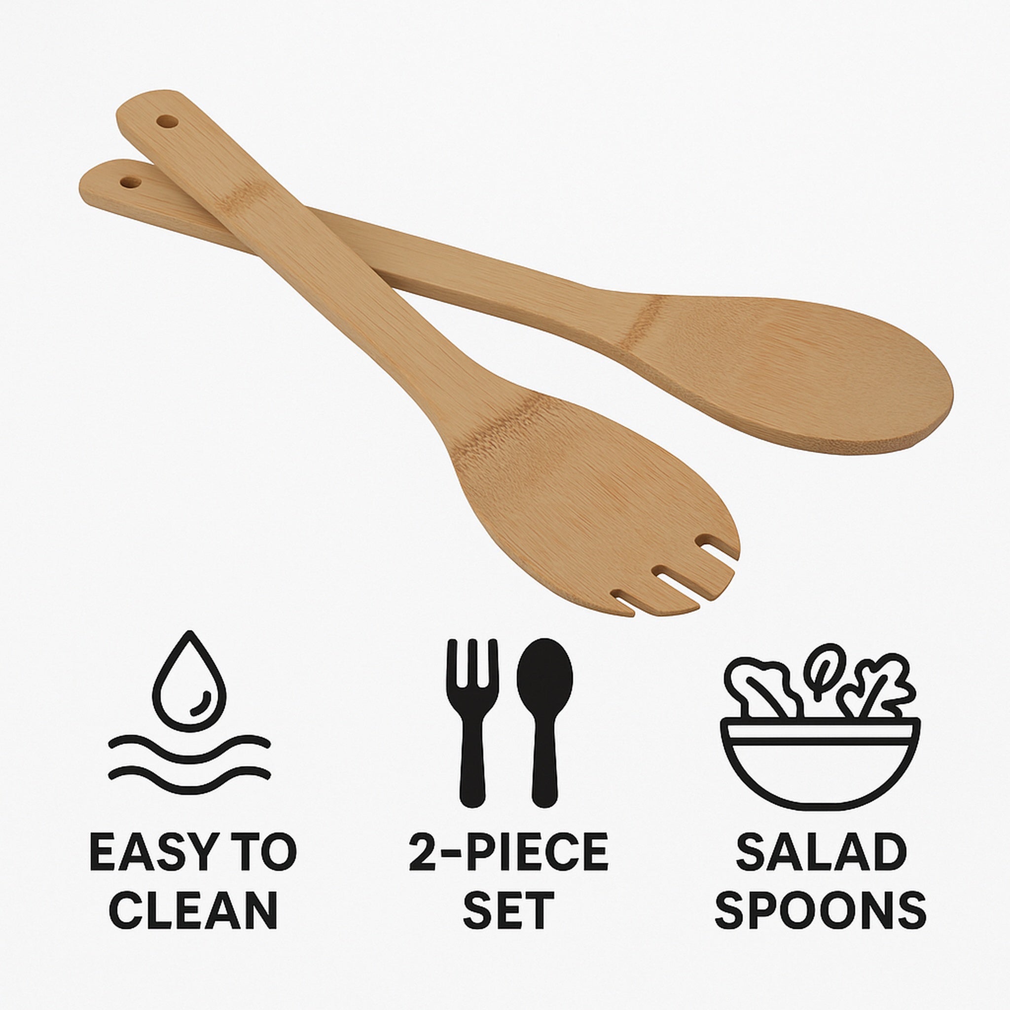 REGENT BAMBOO SALAD FORK AND SPOON SET, 300MM