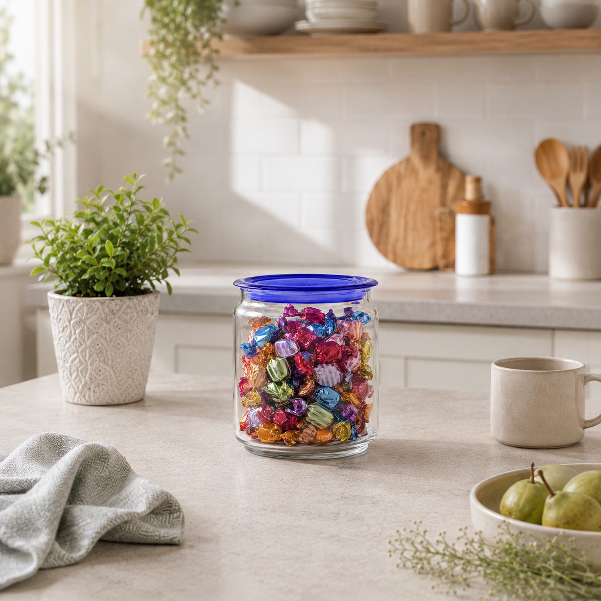 LUMINARC FLAT LID JAR BLUE, 750ML