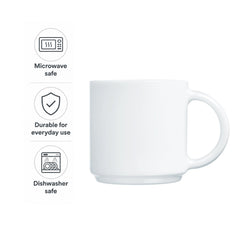 LUMINARC WHITE OPAL GLASS STACKING MUG, 340ML