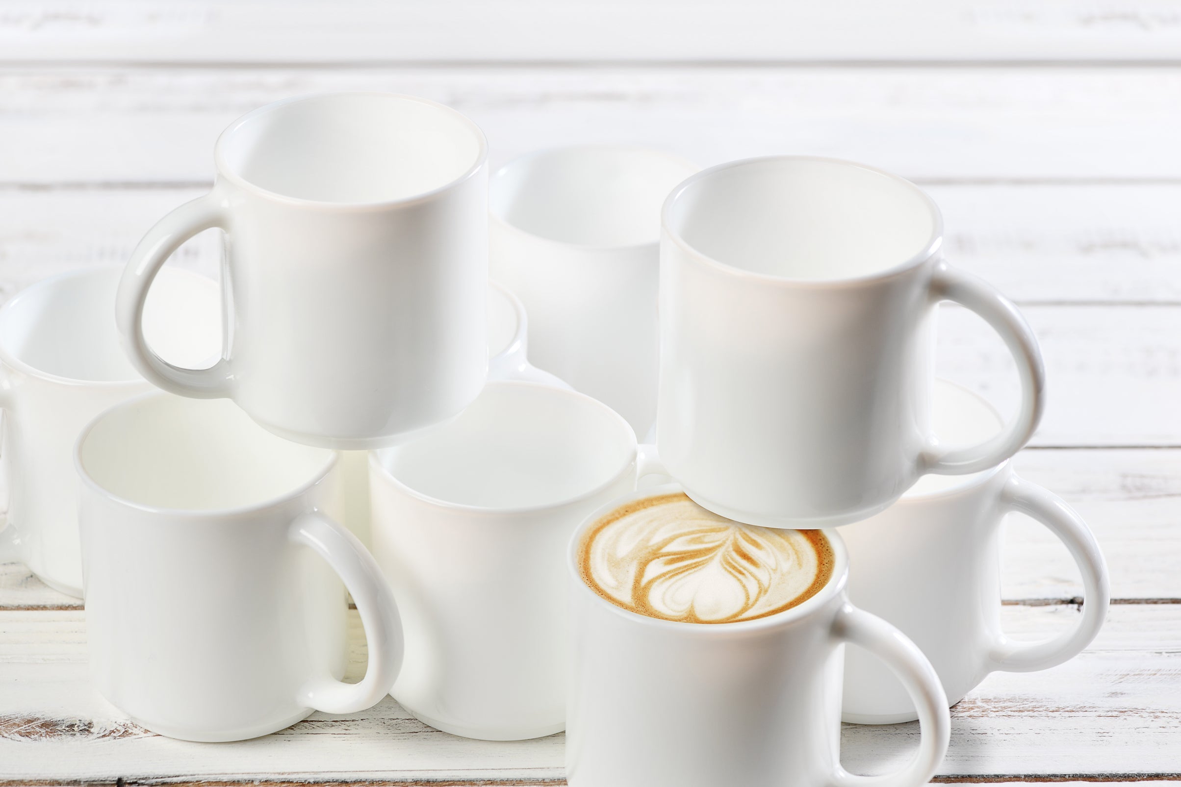 LUMINARC WHITE OPAL GLASS STACKING COFFEE MUGS 4PK, 340ML