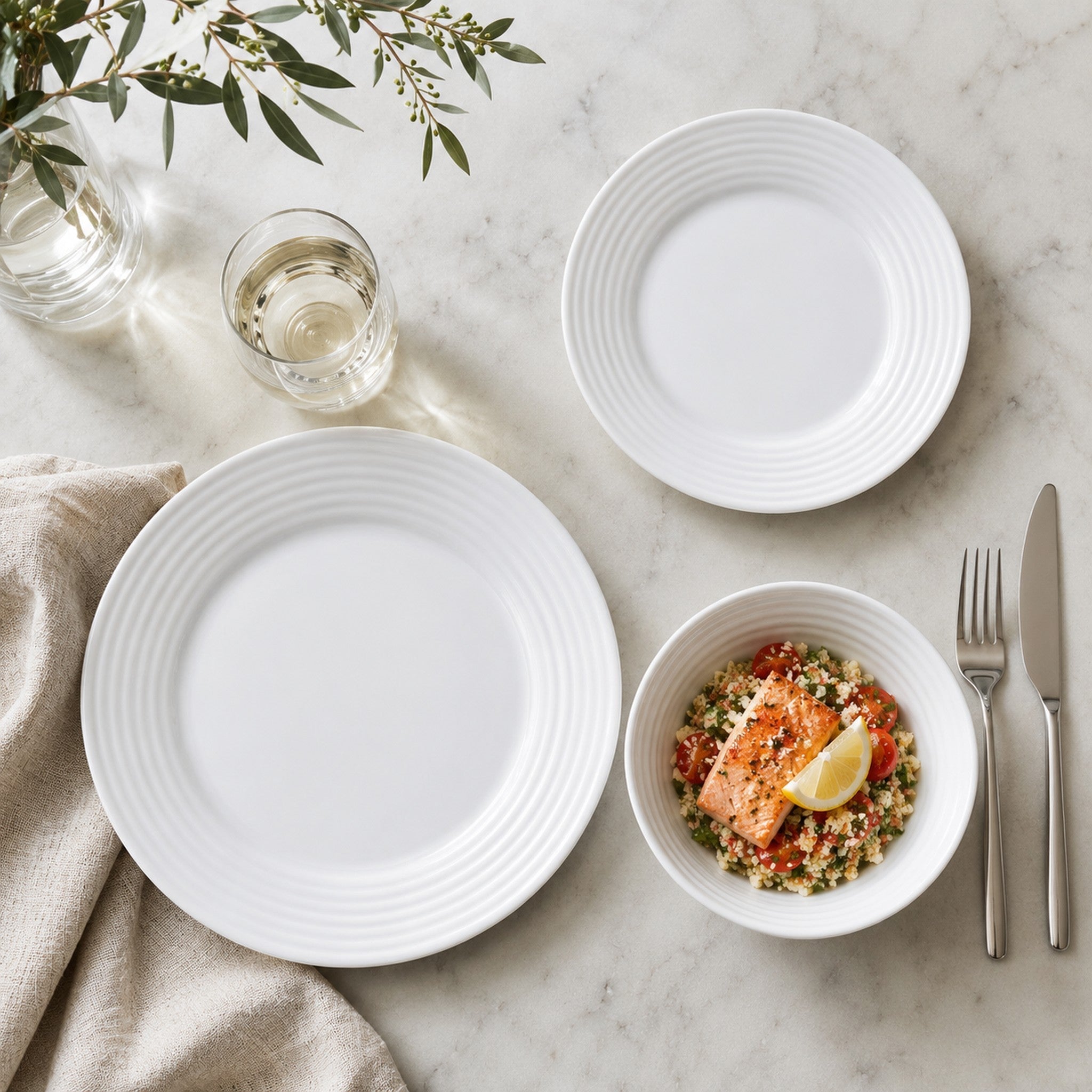 LUMINARC STAIRO WHITE OPAL DINNERWARE 12PCS SET