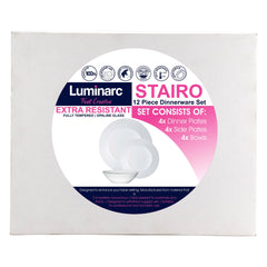LUMINARC STAIRO WHITE OPAL DINNERWARE 12PCS SET