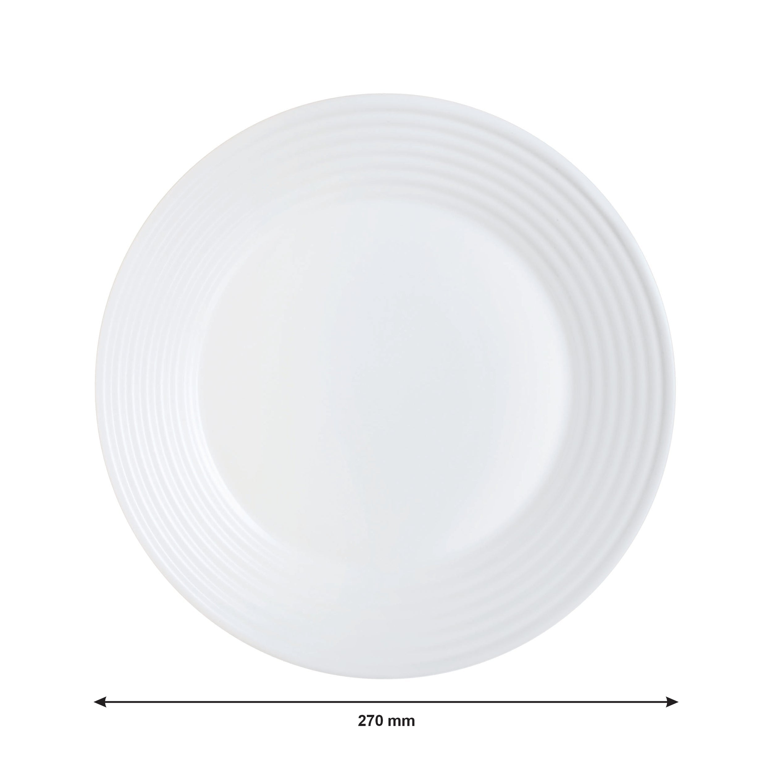 LUMINARC STAIRO WHITE OPAL TEMPERED GLASS LARGE DINNER PLATE, 270MM DIA