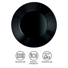 LUMINARC HARENA BLACK OPAL TEMPERED GLASS DINNER PLATE, 250MM DIA