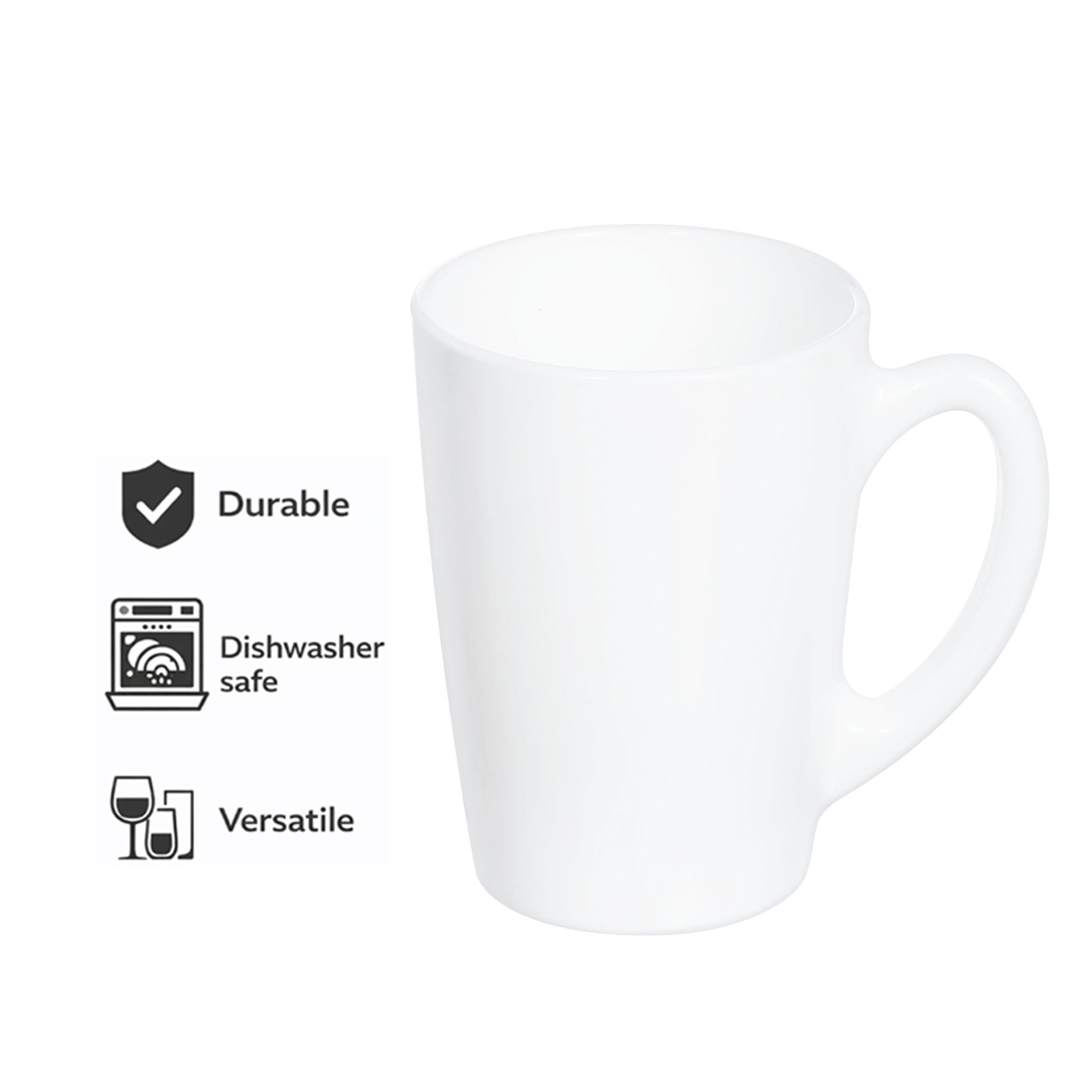 CONSOL WHITE OPAL GLASS BULLET SHAPE MUG, 320ML