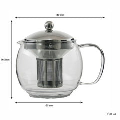 REGENT 'TEA TIME' BOROSILICATE GLASS TEAPOT WITH ST. STEEL INFUSER & LID, 1.1L