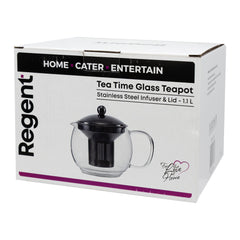 REGENT 'TEA TIME' BOROSILICATE GLASS TEAPOT WITH ST. STEEL INFUSER & LID, 1.1L
