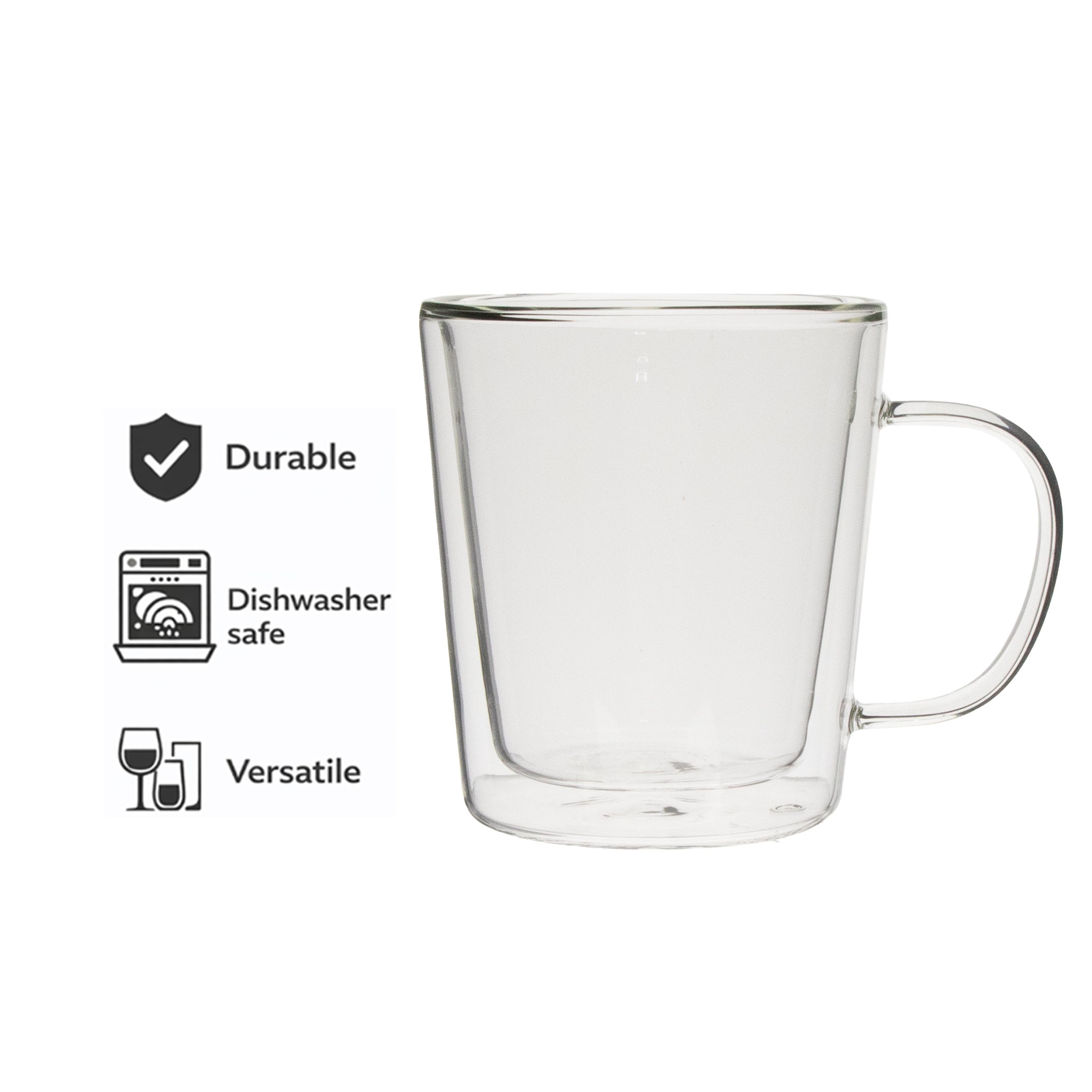 CONSOL ROMA DOUBLE WALL BOROSILICATE GLASS TEA/COFFEE MUG 2PK, 320ML