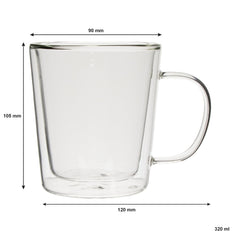 CONSOL ROMA DOUBLE WALL BOROSILICATE GLASS TEA/COFFEE MUG 2PK, 320ML
