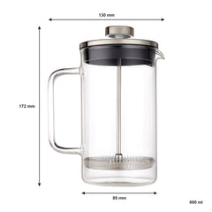 CONSOL CADIZ BOROSILICATE GLASS COFFEE PLUNGER, 600ML