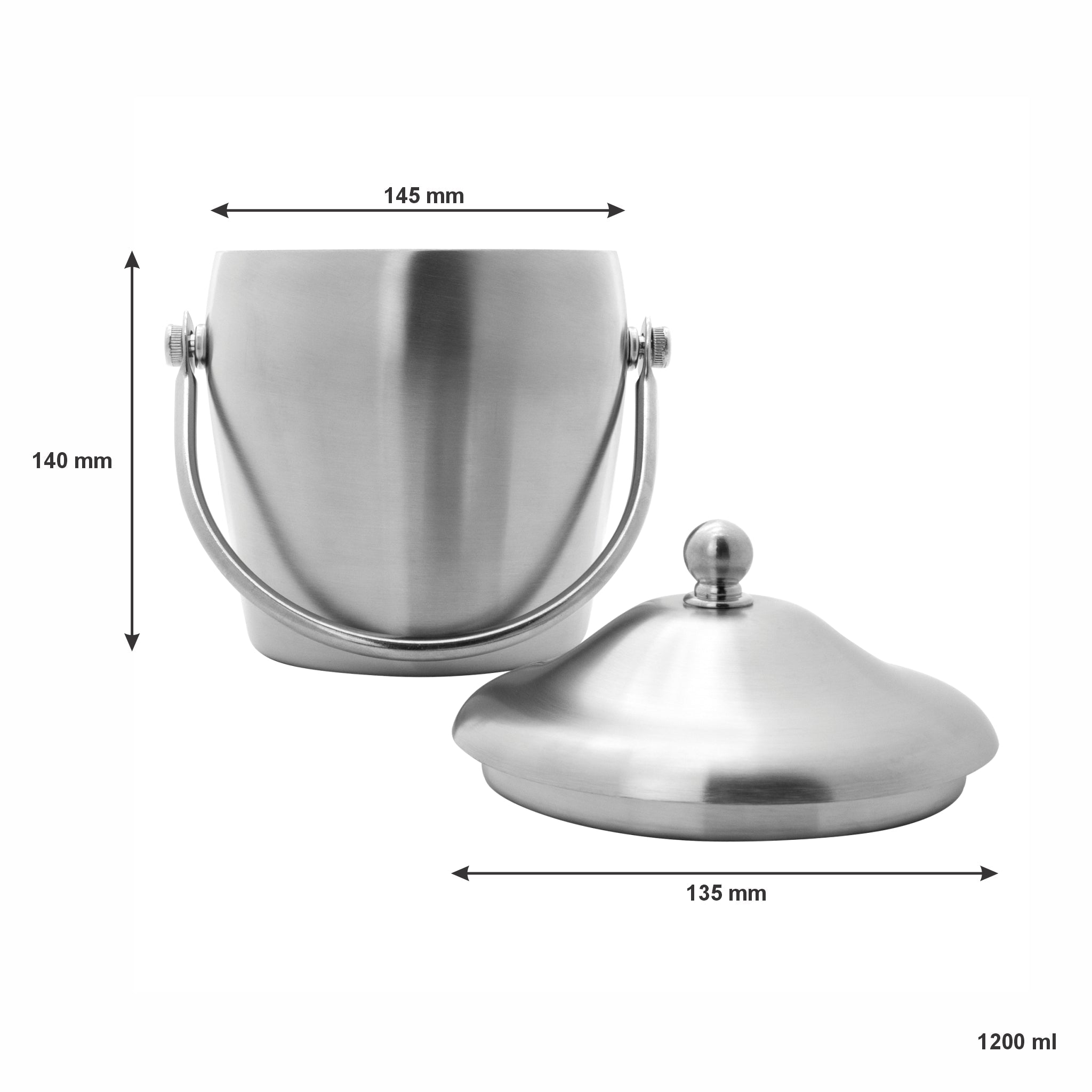 BAR BUTLER DOUBLE WALLED ICE BUCKET WITH HANDLE & LID BRUSHED ST STEEL, 1.2L