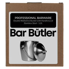 BAR BUTLER DOUBLE WALLED ICE BUCKET WITH HANDLE & LID BRUSHED ST STEEL, 1.2L