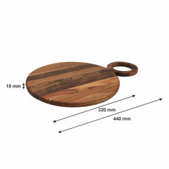 REGENT ACACIA WOOD ROUND SERVING BOARD WITH RING HANDLE, 440X320MM DIA