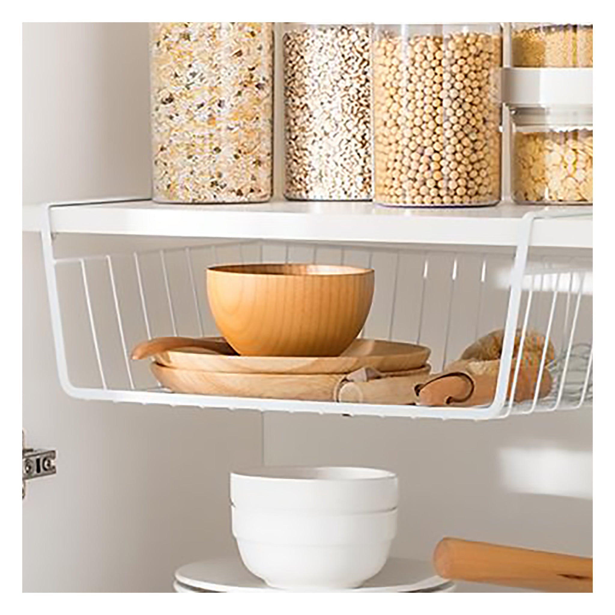 KITCHEN UNDER SHELF WIRE BASKET WHITE, 410X245X130MM