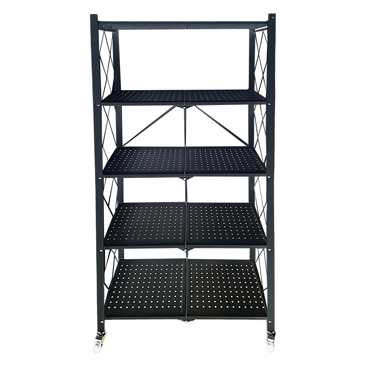 FOLDABLE STORAGE RACK 5 SHELF POWDER COATED BLACK, 715X365X1613MM