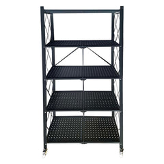 FOLDABLE STORAGE RACK 5 SHELF POWDER COATED BLACK, 715X365X1613MM