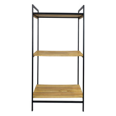 MULTI PURPOSE STORAGE RACK 3 BAMBOO SHELVES ON BLACK METAL FRAME, 415X330MM