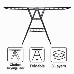 CLOTHES DRYING RACK 3 LAYER FOLDABLE GREY, 1600X450MM
