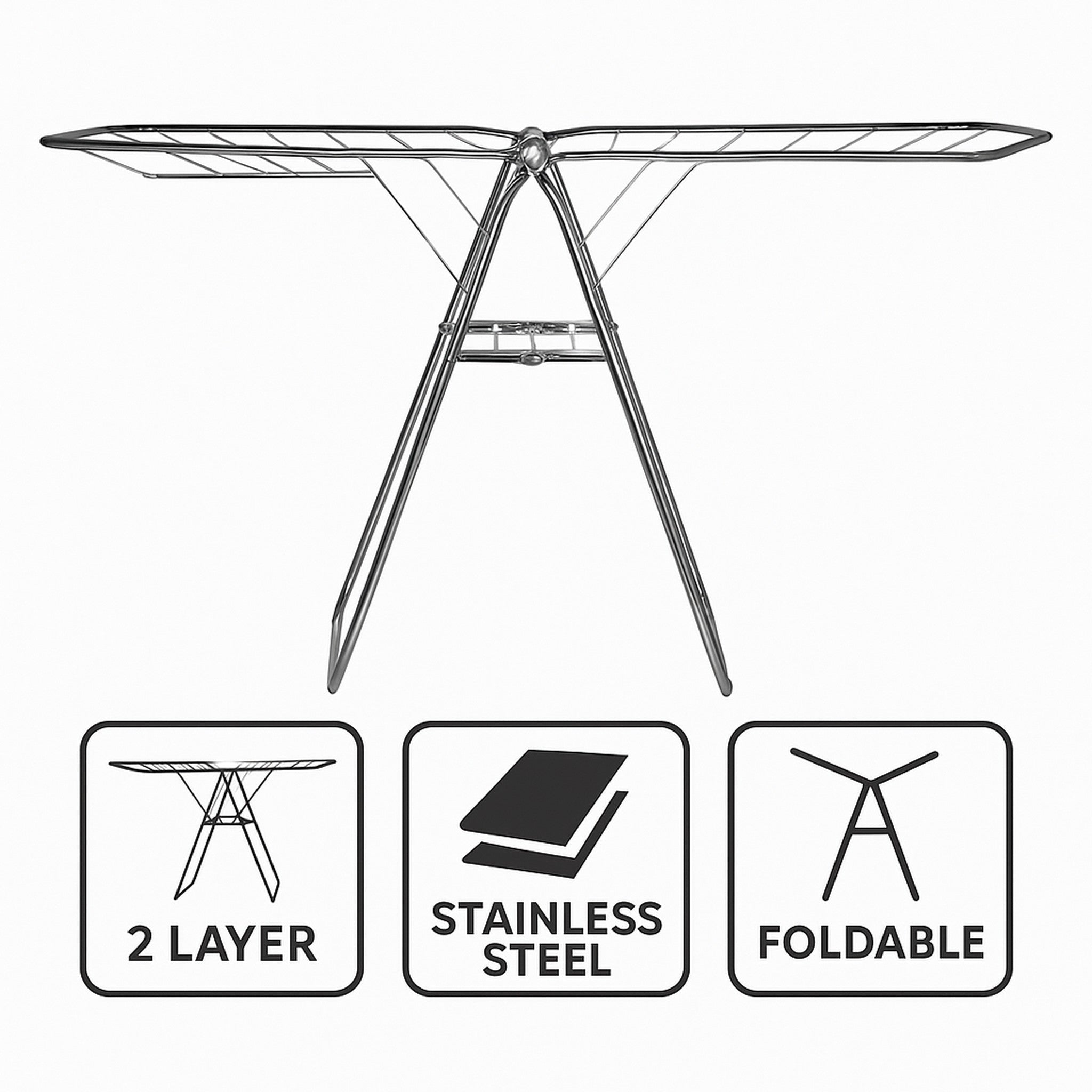 CLOTHES DRYING RACK 2 LAYER FOLDABLE STAINLESS STEEL, 1500X585MM