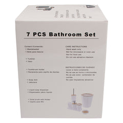 BATHROOM SET WHITE PLASTIC WITH BAMBOO LID 7PC