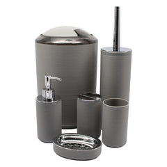 BATHROOM SET GREY PLASTIC, 6PC