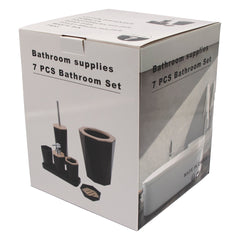 BATHROOM SET BLACK PLASTIC WITH BAMBOO LIDS 7PC