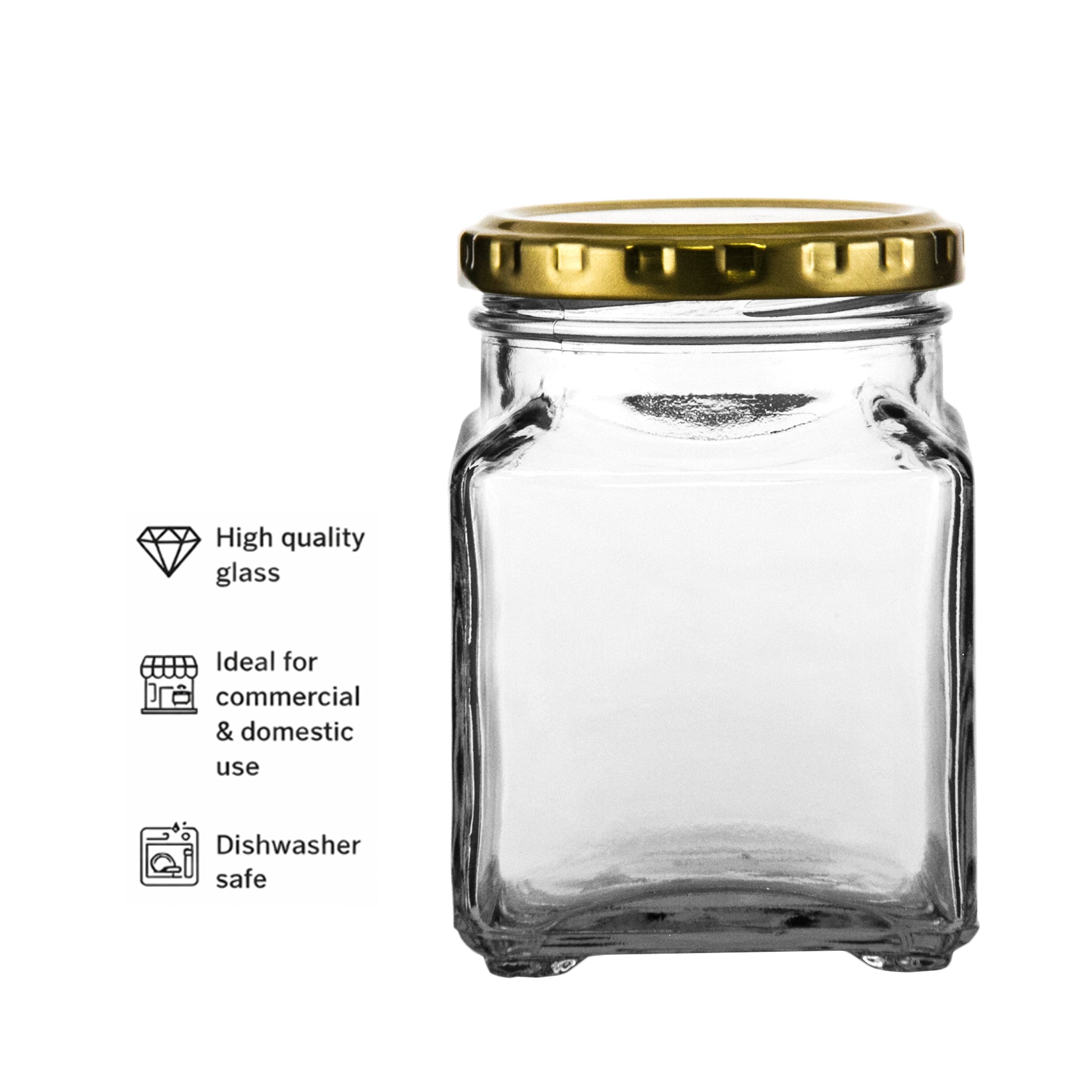 CONSOL 260ML CATERING SQUARE JARWITH GOLD LID 6PK