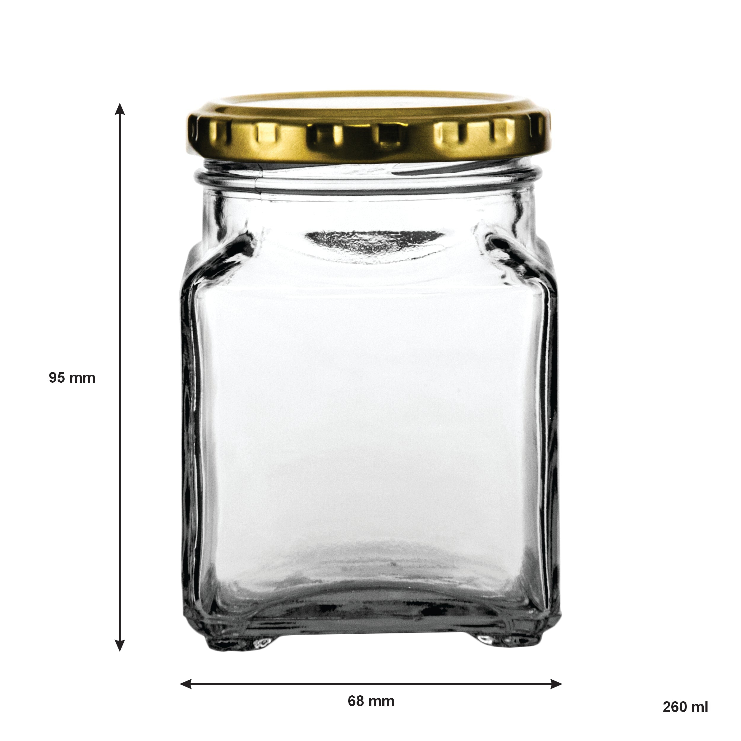 CONSOL 260ML CATERING SQUARE JARWITH GOLD LID 6PK