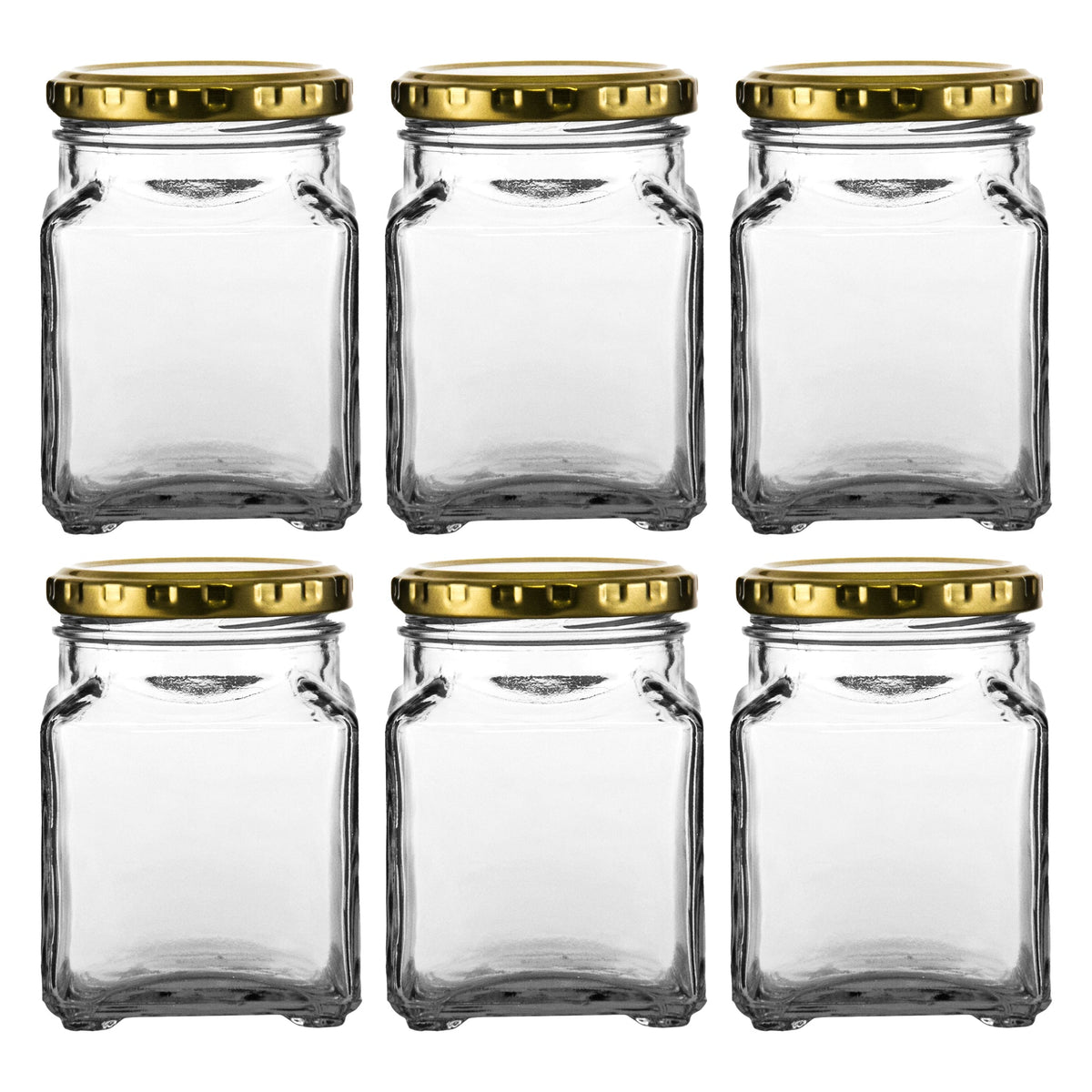 CONSOL 260ML CATERING SQUARE JARWITH GOLD LID 6PK