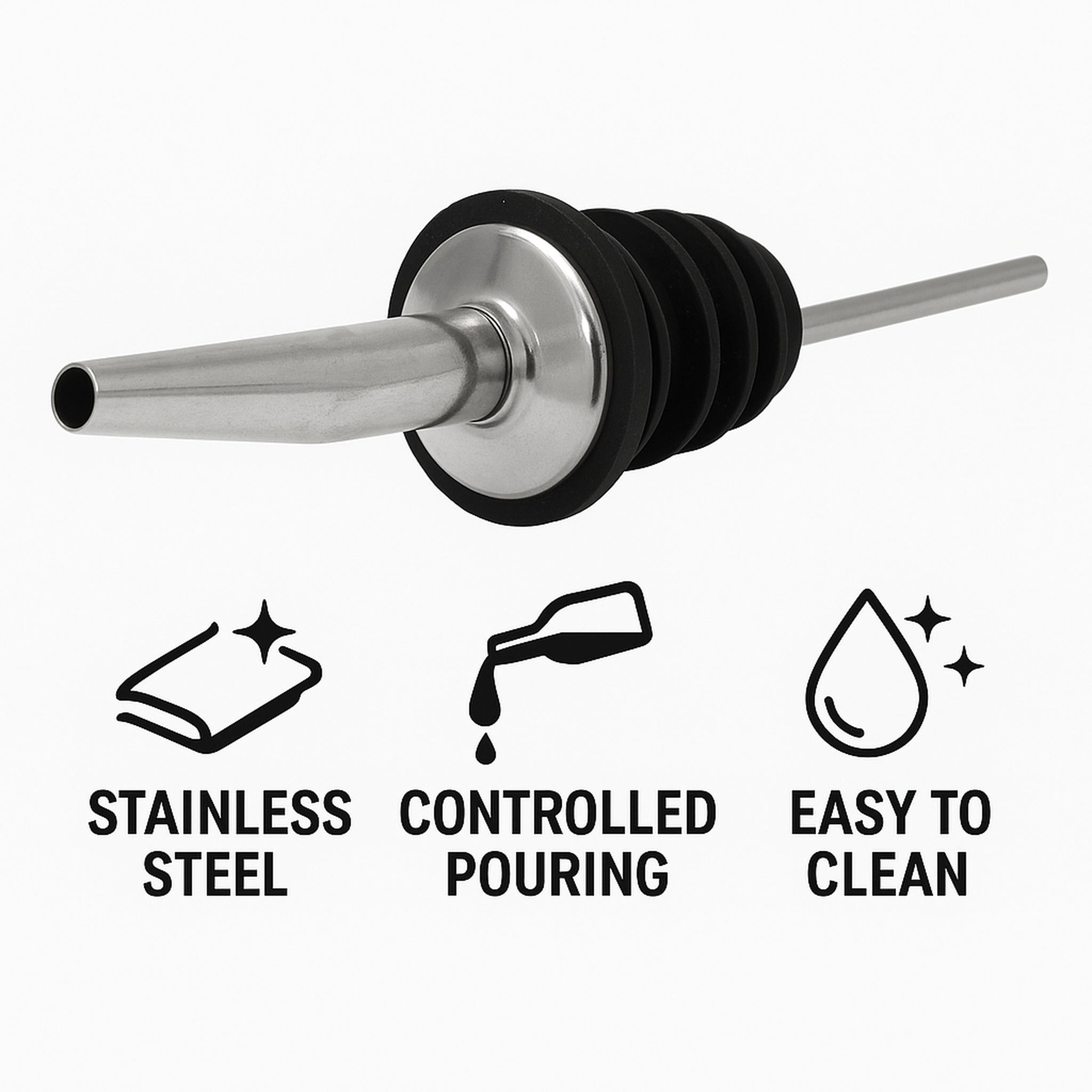 BAR BUTLER FREE FLOW POURER STAINLESS STEEL 2PK, SEAL 24MM DIA
