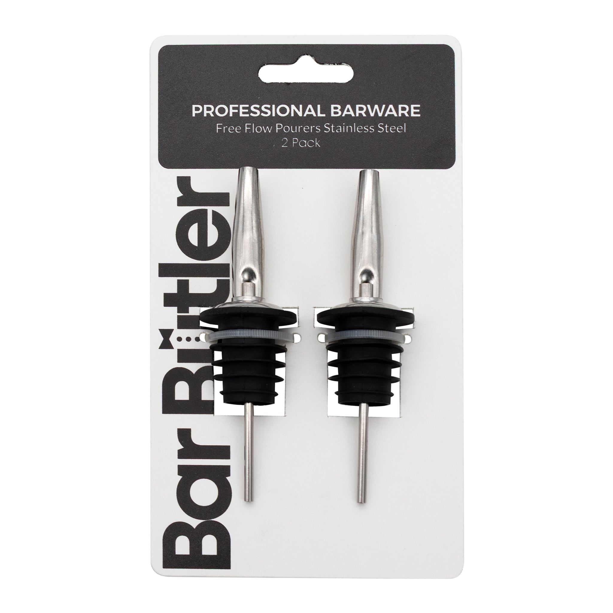 BAR BUTLER FREE FLOW POURER STAINLESS STEEL 2PK, SEAL 24MM DIA