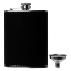 BAR BUTLER HIP FLASK ST STEEL WITH BLACK LEATHERETTE COVER AND FUNNEL, 250ML