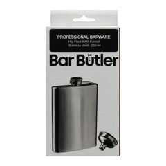 BAR BUTLER HIP FLASK WITH FUNNEL ST STEEL, 250ML