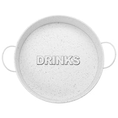 BAR BUTLER BAR TRAY WHITE MOTTLED BLACK, 370MM DIA