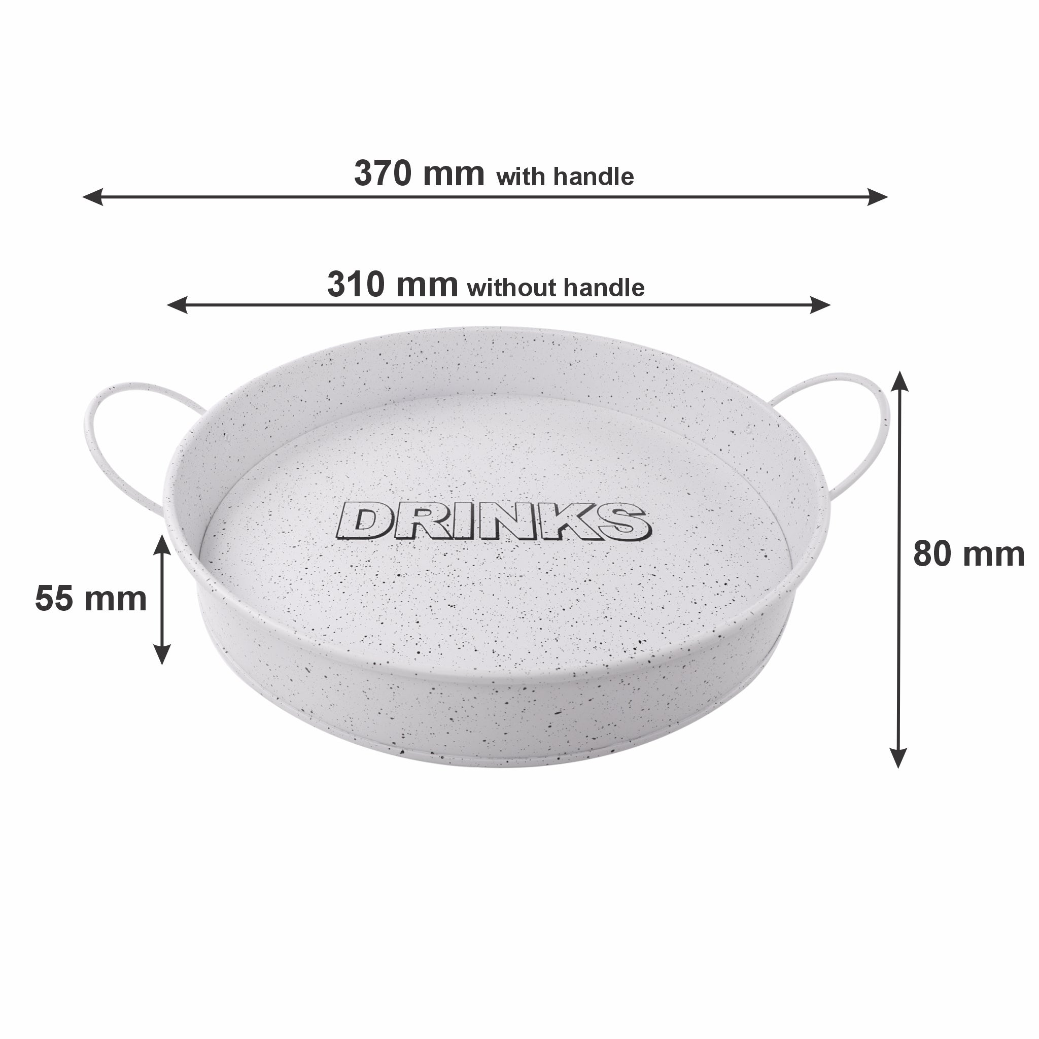 BAR BUTLER BAR TRAY WHITE MOTTLED BLACK, 370MM DIA