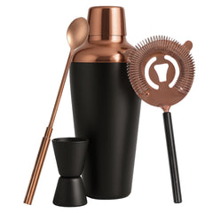 BAR BUTLER MATTE BLACK COCKTAIL AND ROSE GOLD SHAKER 4PCS SET