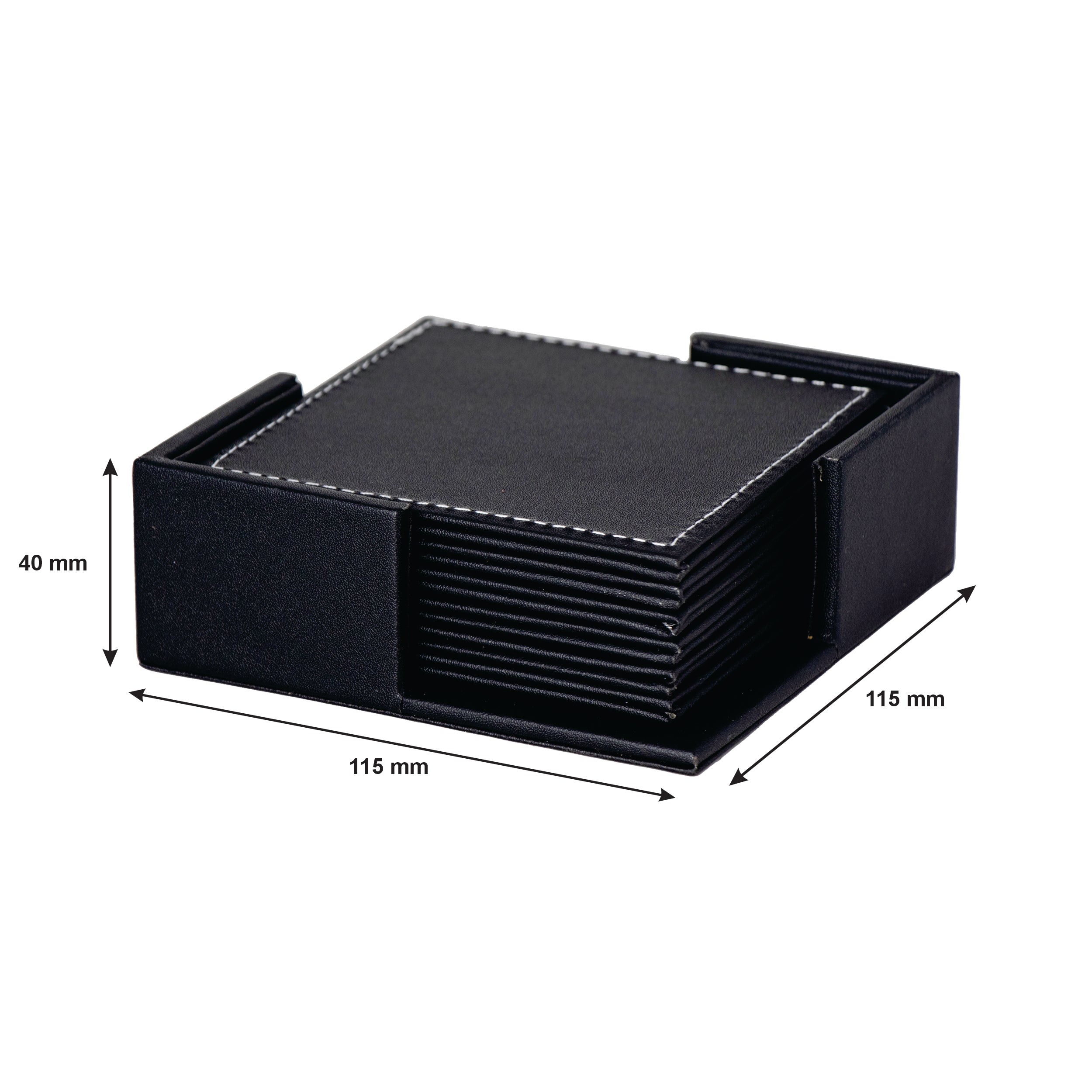 BAR BUTLER SQUARE LEATHERETTE COASTERS IN HOLDER 7PC SET