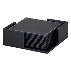 BAR BUTLER SQUARE LEATHERETTE COASTERS IN HOLDER 7PC SET