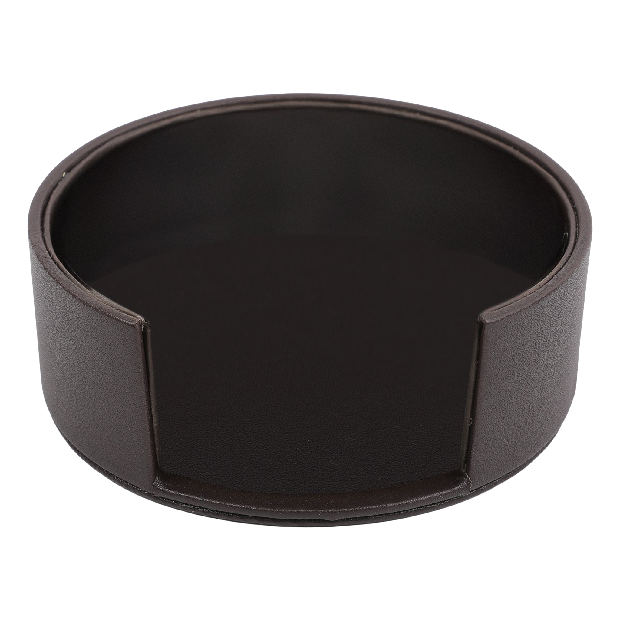 BAR BUTLER ROUND LEATHERETTE COASTERS IN HOLDER 7PCS SET