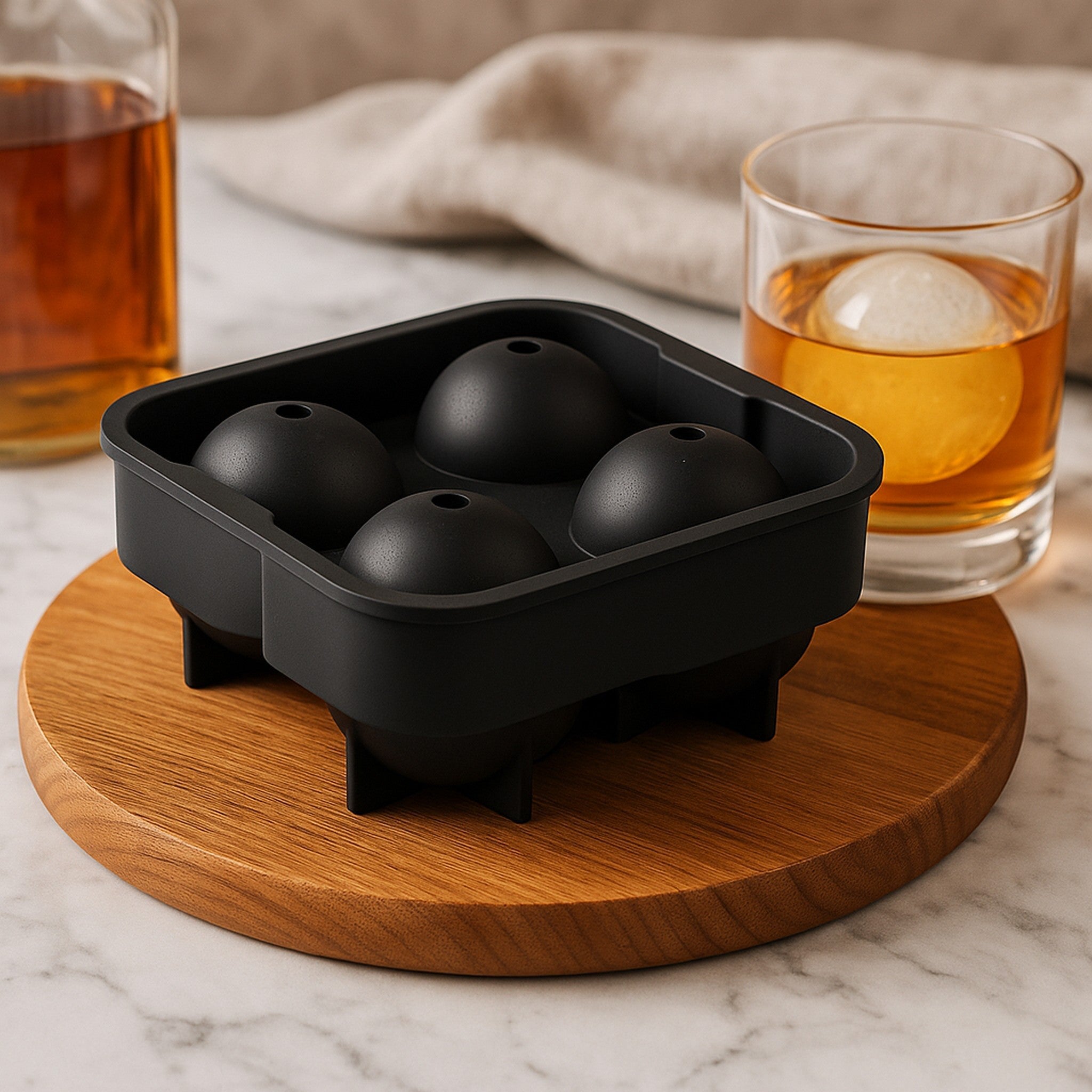 BAR BUTLER BLACK SILICONE 4 ICE SPHERE MOULD