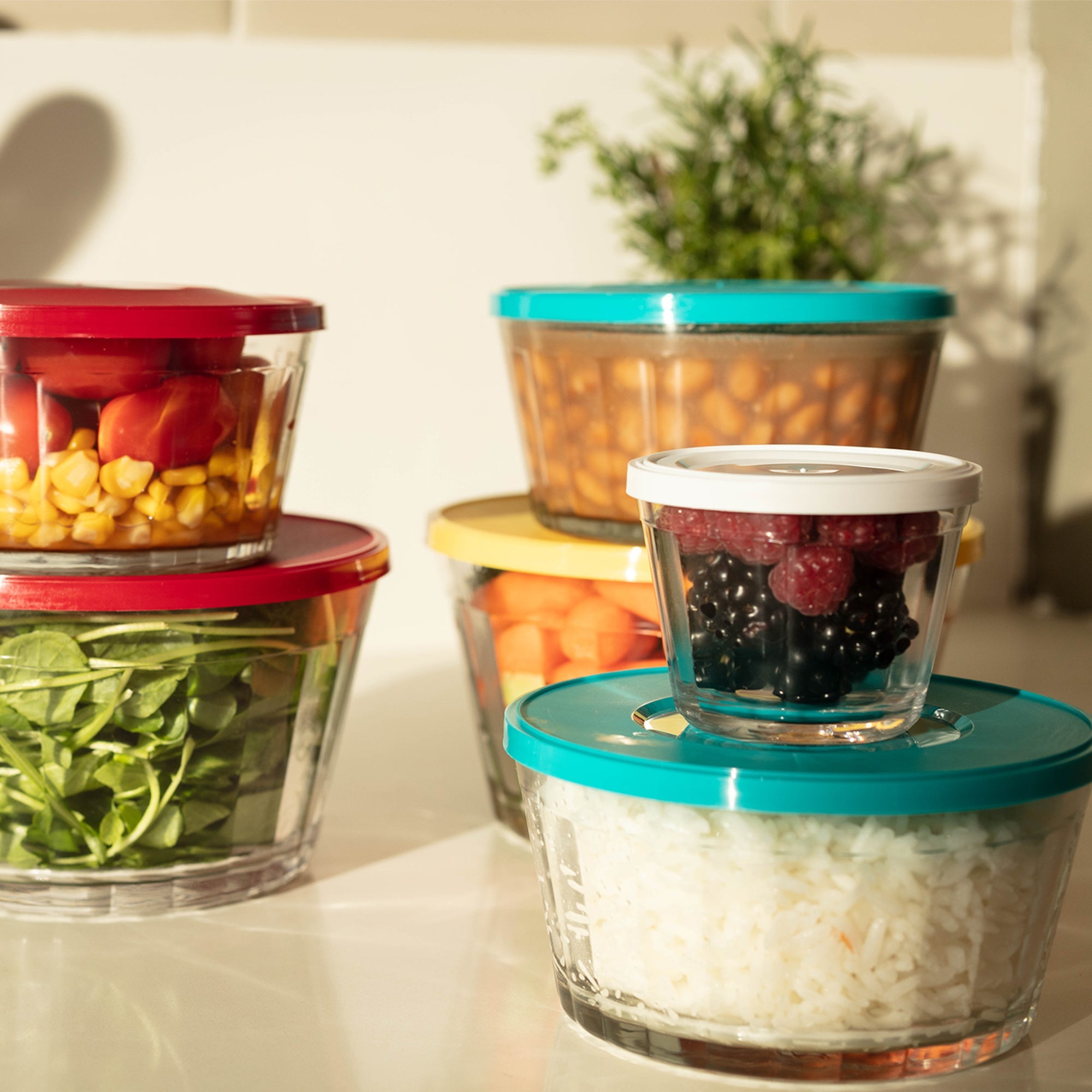 NADIR AMERICANO SMALL BOWL WITH 3 COLOURED PLASTIC LIDS, 150ML