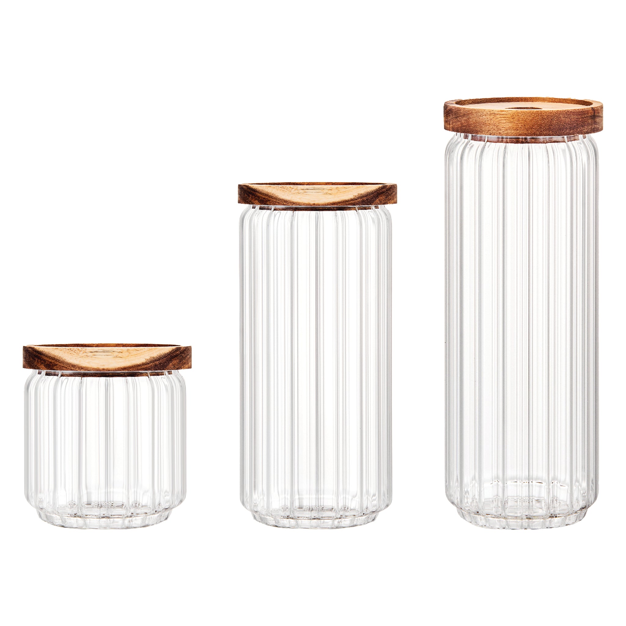 CONSOL ROUND RIBBED CANISTER WITH ACACIA LID, 1.35L